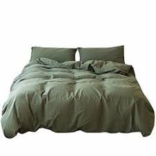 Even if you don't sleep in a queen or king sized bed, a matching pillowcases and shams will bring a sophisticated uniformity to your bedding, but it is more common to choose a neutral pillow case and a. Deals On Mkxi Bedding Sets Dark Green Natural 100 Percnt Washed Cotton Duvet Cover Set With Zipper Cloure Solid Color Simple Style Queen Compare Prices Shop Online Pricecheck