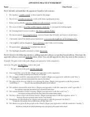 Or our first president, washington, was a great statesman. Appositive Worksheet Trey Docx Appositive Practice Worksheet Name Trey Carlton Class Period 2 Part I Identify And Underline The Appositive Found In Course Hero