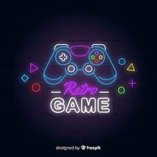 Logo del juego de lampara amarilla. Neon Lights Vintage Gaming Logo Neon Video Game Logos Game Logo