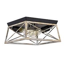 Pauwer 2 Light Flush Mount Ceiling Light Industrial Rustic Ceiling Light Fixture With Square Metal Cage Shade Ceiling Farmhouse Goals