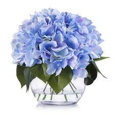 Hydrangea flowers feature a clustered form and appear at the ends of branches. Enova Home Blue Silk Hydrangea Flower Arrangement In Clear White Vase With Faux Water For Home Wedding Centerpiece Overstock 29071283