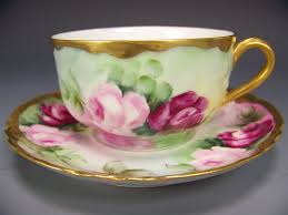 Exceptionally Beautiful French Roses Tea Cup Saucer Set One Of Six Elegant Antique Haviland France Limoges French Tea Cups Antique Tea Cups Antique Tea