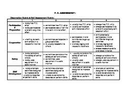P E Assessment Rubric Rubrics Assessment Rubric Assessment