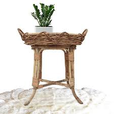 Vintage Bamboo Table Basket Tray Table Bohemian Decor Plant Stand Coastal Cottage Woven Basket Tray In 2020 Bamboo Table Tray Table Basket Tray