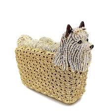 Dog Puppy Luxury Gold Crystal Bridal Clutch Evening Bag