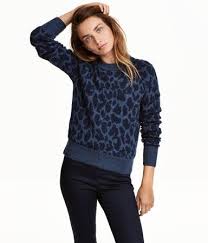 Jacquard Knit Sweater Blue Leopard Print Ladies H M Us Jacquard Knit Sweater Shop Knit Jumper