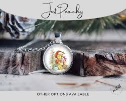 Winnie the Pooh Piglet Christmas Art Holiday Season Silver Jewelry Glass  Pendant Necklace Large Option Bracelet Earrings Childhood Classic
