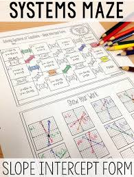 Solving Systems Of Equations Maze Slope Intercept Form Solve By Graphing Systems Of Equations Teaching Algebra 8th Grade Math