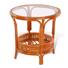 Rattan coffee table, round solid wood home decoration low table, computer table, suitable for living room, balcony, bay window (50×50×35cm). Round Rattan Wicker Coffee Table Pelangi Color Light Brown Handmade W Glass Top