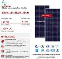 Topcon Mono N Topcon 620wp Solar Panel Bifacial Glass Solar Module