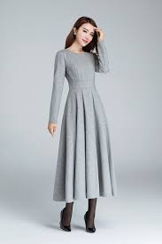 Gray Dress Formal Wool Dress Fall Dress For Women Winter Etsy Woolen Dresses Women Long Sleeve Dress Wool Dress
