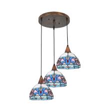 3 Lights Floral Pendant Light Tiffany Vintage Stained Glass Hanging Light In Blue For Kitchen Takeluckhome Com
