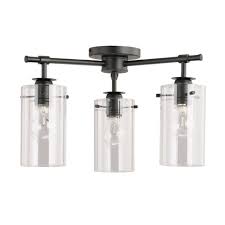 Dsi Brooklyn Collection 3 Light Black Semi Flush Mount With Clear Glass Shades Ds18104 The Home Depot Wood Flush Mount Flush Mount Ceiling Lights Glass Shades