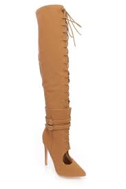 Discover our collection of thigh high boots & have legs for days! Camel Thigh High Lace Up High Heel Boots Nubuck