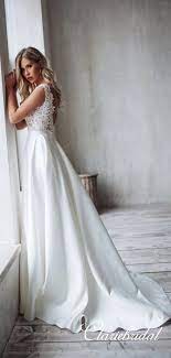 Lace Top Satin Skirt Long A Line Wedding Dresses Bridal Gown Wedding Dresses Lace Top Wedding Dress Wedding Dress Styles