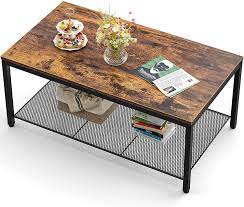 Modus reese rectangular coffee table. Buy Industrial Coffee Table Large Modern Coffee Table With Storage Shelf Wood Living Room Table With Dense Mesh Shelf Vintage 2 Tier Center Table Accent Furniture For Home Rustic Brown 41 5 X