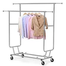 Commercial Grade Cloth Hanger Collapsible Rolling Double Rail Garment Rack Walmart Com In 2020 Garment Racks Rolling Garment Rack Rolling Clothes Rack
