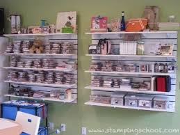 Another Slatwall Area To Hold My Stamps I Bought The White Slat Wall At Home Depot And The Shelves Brackets Craft Storage Solutions Scrapbook Room Craft Room
