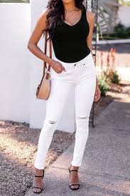 Black And White Striped Tank Top Outfit Keep Cool Black Ribbed Tank Top In 2020 Black Top Outfit Top Summer Outfits Striped Tank Top Outfit