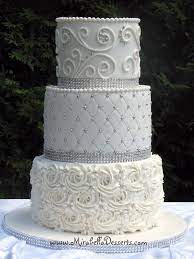 3 Tier White Wedding Cake With Silver Pearls And Diamante Trim Buttercream Wedding Cake Round Wedding Cakes Wedding Cake Decorations