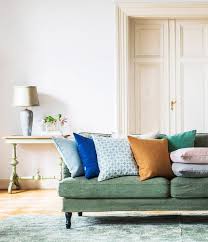 Colour Popping Chic Living Room With Panelled Doors Green Sofa Ikea Stocksund Sofa With A Romo X Bemz C Dream House Decor Ikea Inspiration Ikea Stocksund