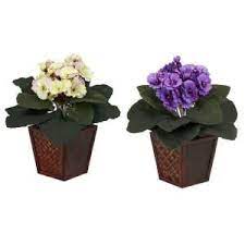 Nearly Natural 10 In H Assorted African Violet Silk Plants With Vase Set Of 2 6685 S2 The Home Depot Silk Plants African Violets Plant Decor