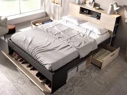 Tete de lit avec rangement evo 2 noyer silver. Lit Rangements 160x200cm Leandre Coloris Chene Et Gris