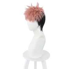Anime cute pink and blue haired adidas boy. Jujutsu Kaisen Yuji Itadori Short Pink Gradient Black Cosplay Wigs Cosplay Clans