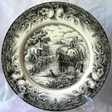 Black And White Toile Dinnerware Set Black Toile Transferware Horse Dog Fruit Plate Medium Black Toile Transferware Plates