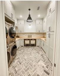 Just slide in a lucite side chair! 22 Gorgeous Tile Ideas For Modern Farmhouse And Cottage Laundry Rooms Tatertots And Jello