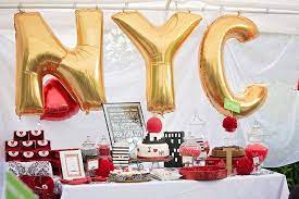 This silver table cover measures 54in x 108in. New York City Birthday Party Ideas Photo 1 Of 27 Catch My Party New York Theme Party New York Party New York City Birthday Party