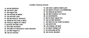 Name Exercise Challenge Workout Names Names Workout Challenge