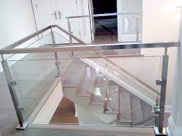Square Stainless Railing And Posts W Glass Stair Railing Design Railing Design Steel Stair Railing