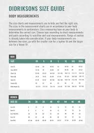 didriksons size guide men women and children nordic