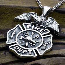 Large Firefighter Fire Department Maltese Cross With Eagle On Etsy Sterling Silver Necklace Pendants Firefighter Sterling Silver Necklaces