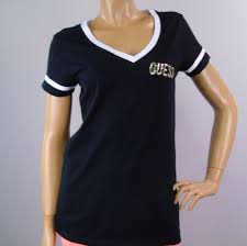 Black And Gold Shirt Women S Guess Womens Ringer T Shirt Sz M Black Gold Sequined Guess Letters Black White Guess Tshirt Casual Affordable Fashion Women Black And White Tops Women