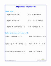 Solving Algebraic Equations Worksheet Education Com Solving Algebraic Equations Algebra Equations Algebra Worksheets