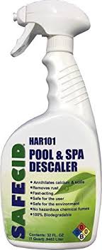 No matter how clean and sparkling clear you keep your pool water, if the pool tile looks dirty or has a dingy white film along the water line, it spoils many pool service companies offer tile cleaning and restoration services similar to sandblasting. Safecid Pool Spa Descaler Calcium Pool Scale Remover Hot Tub Tile Scale Remover Amazon In Garden Outdoors