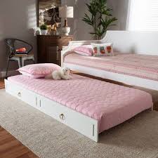 Twin Mariana Wood Bed With Trundle White Baxton Studio Trundle Bed Trundle Bed Kids Twin Size Bed Frame