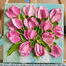 The teapot and small vase were expressed by a limited. Rose Pink Impasto Tulip Oil Painting Tulip Painting Small Painting Tulip Painting Flower Painting Flower Art