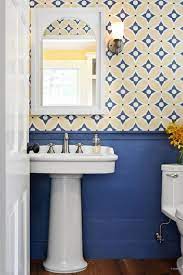 Yellow bathrooms white bathroom master bathroom bathroom wall bathroom ideas black and white tiles yellow black mid century bathroom my first apartment. Wallpaper For The Powder Room Yellow Bathroom Decor Yellow Bathrooms Blue Bathroom Decor