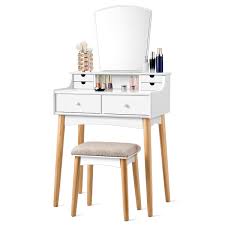 A vanity table is everything when it comes to achieving flawless makeup in the comfort of your. Charmaid Makeup Vanity Set With 6 Drawers Dressing Table With Cushioned Stool And Unique Shape Mirror Modern Dresser For Bedroom Bathroom Chic Wooden Vanity Table Set For Girls Women White Buy Online