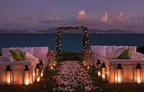 Romantic beach wedding at sunset. Make Your Special Day Awesome With These Amazing Wedding Decorations Night Beach Weddings Sunset Beach Weddings Romantic Beach Wedding