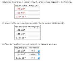 Frequency of photon when energy levels are given solution. Calculate The Energy In Electron Volts Of A Photon Chegg Com