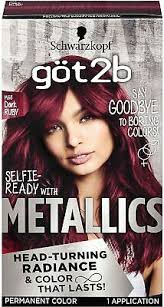 Wash your hair with a clarifying shampoo, do not use conditioner, and allow your hair to fully dry before applying the dye. Schwarzkopf Got2b Metallics Permanent Hair Color M68 Dark Ruby Ebay