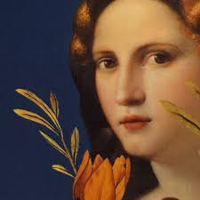 Detail of 'How to be a Renaissance woman', the untold story of Beauty &  Female Creativity by Jill Burke. Depicted is an Idealised Portrait of a  Young Woman as Flora, by Bartolomeo