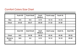 Comfort Colors Size Charts The Alabama Gymnastics Store
