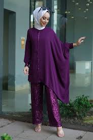 Altı Pul Payet Yarasa Kol Takım -Mürdüm | KaliteMall