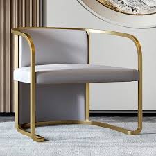 Braflin gray faux leather stretch chaise lounge relaxation/yoga chair. Gray Faux Leather Accent Chair Upholstered Barrel Chair Metal In Gold Finish