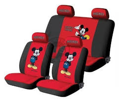 Red 10pcs Disney Mickey Mouse Figure Universal Auto Front Rear Car Seat Covers Car Accessory Front Seat Back Mickey Mouse Room Mickey Mouse Car Disney Decor